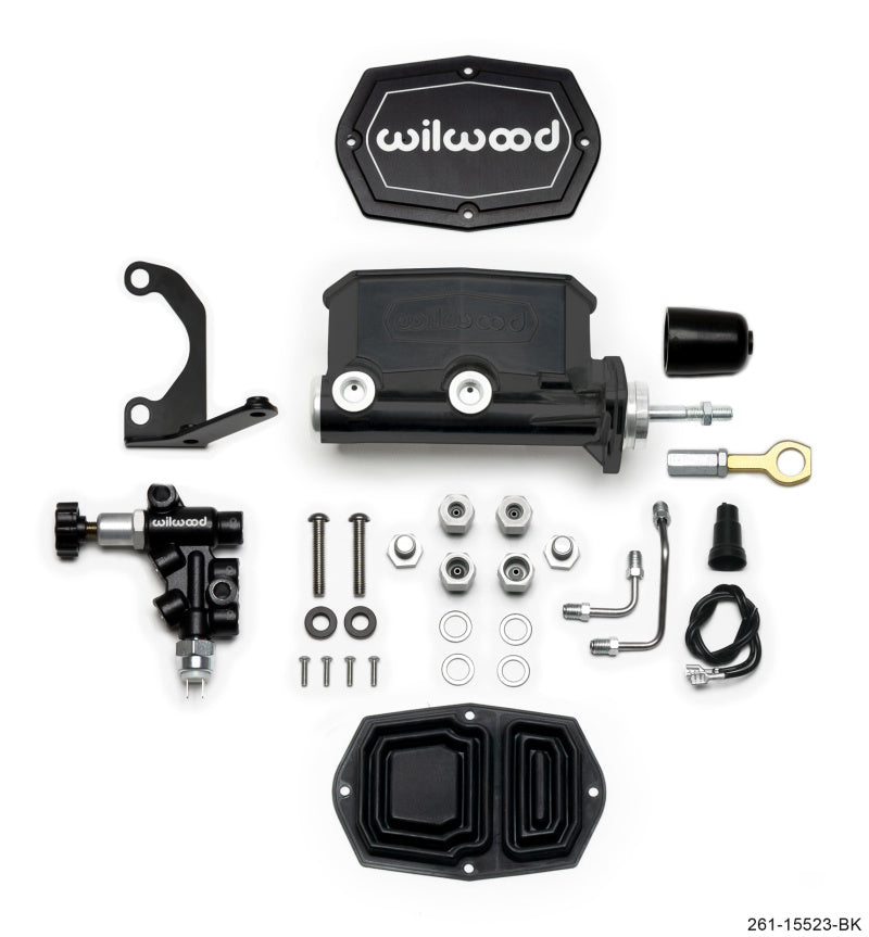 WILWOOD Compact Tandem M/C - 15/16in Bore w/Bracket and Valve fits Mustang (Pushrod) - Black