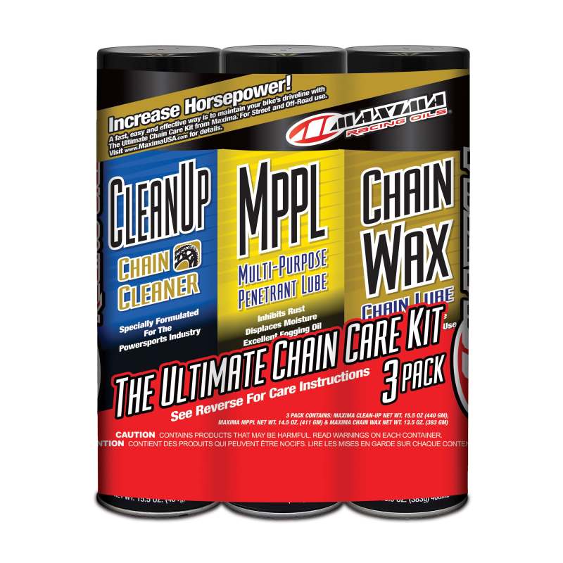 MAXIMA Chain Wax Ultimate Chain Care Combo Kit 3-Pack Aerosol - Case of 4