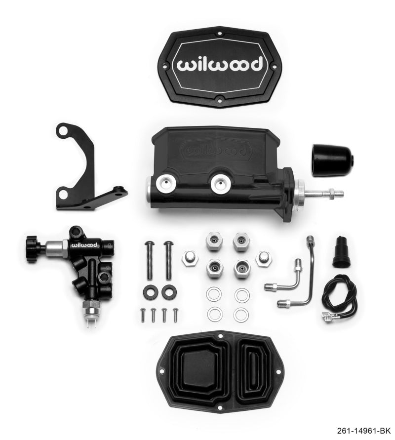 WILWOOD Compact Tandem M/C - 7/8in Bore - w/Bracket and Valve (Pushrod) - Black