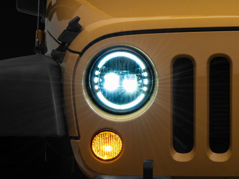 RAXIOM 97-18 Jeep Wrangler TJ & JK Axial 7-In LED Headlights w/ DRL- Chrome Housing (Clear Lens)