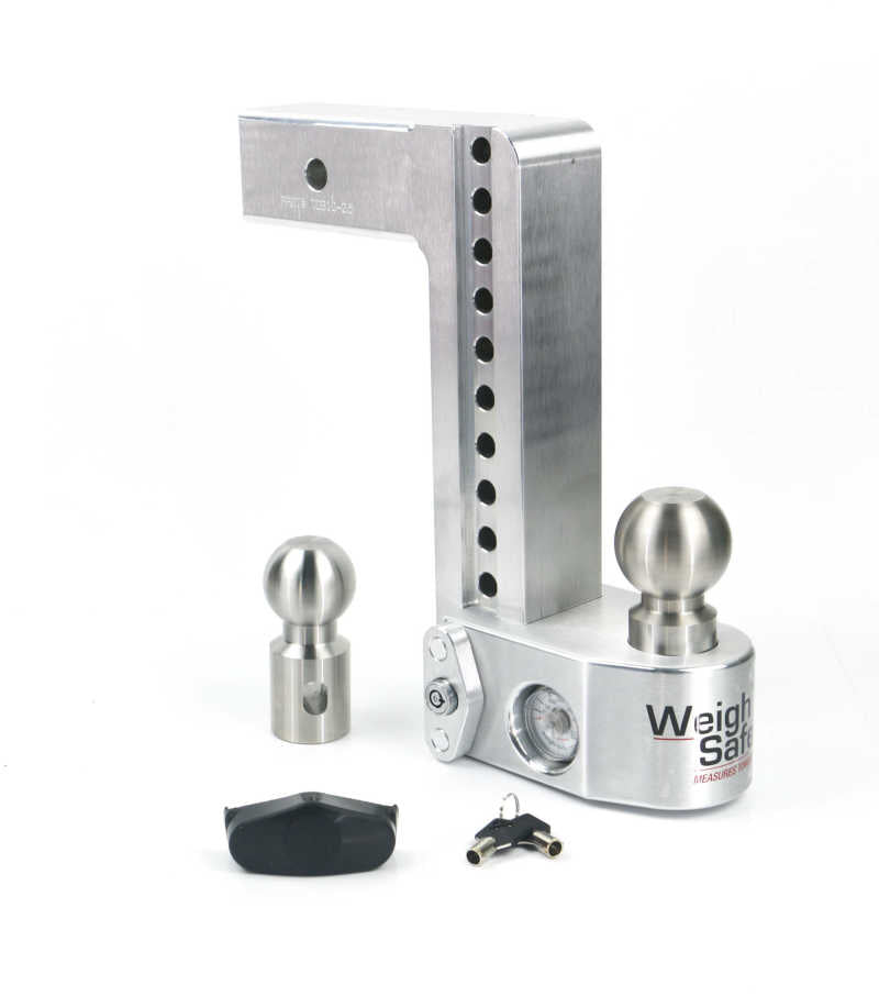 WEIGH SAFE 10in Drop Hitch w/Built-in Scale & 2.5in Shank (10K/18.5K GTWR) - Aluminum