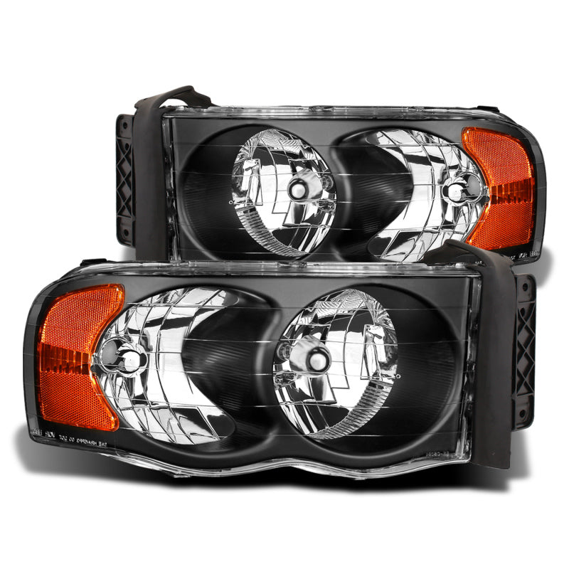 RAXIOM 02-05 Dodge RAM 1500 Crystal Headlights- Black Housing (Clear Lens)