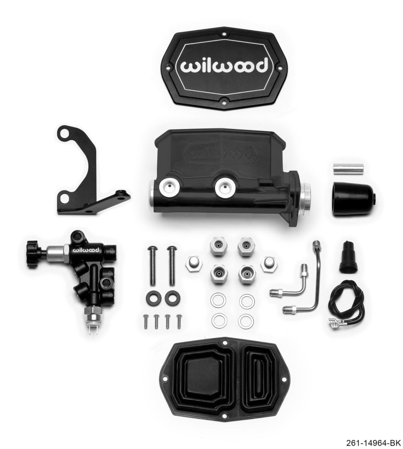 WILWOOD Compact Tandem M/C - 1.12in Bore - w/Bracket and Valve - Black