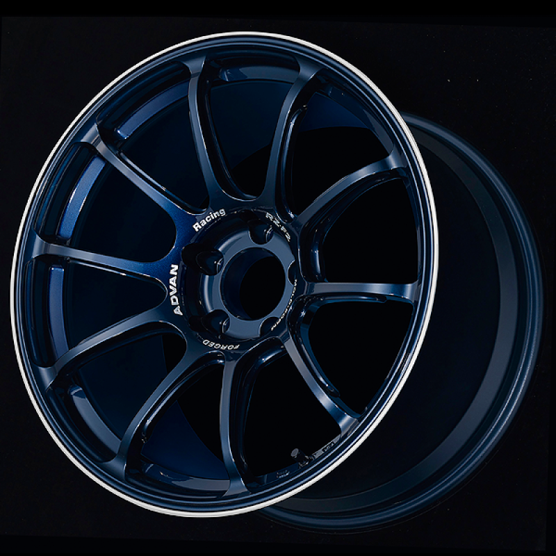 ADVAN RZ-F2 18x10.5 +15 5-114.3 Racing Titanium Blue and Ring Wheel