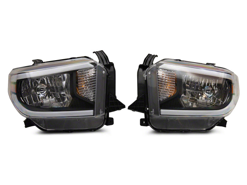 RAXIOM 14-21 Toyota Tundra Axial Series Headlights w/ SEQL LED Bar- Blk Housing (Clear Lens)