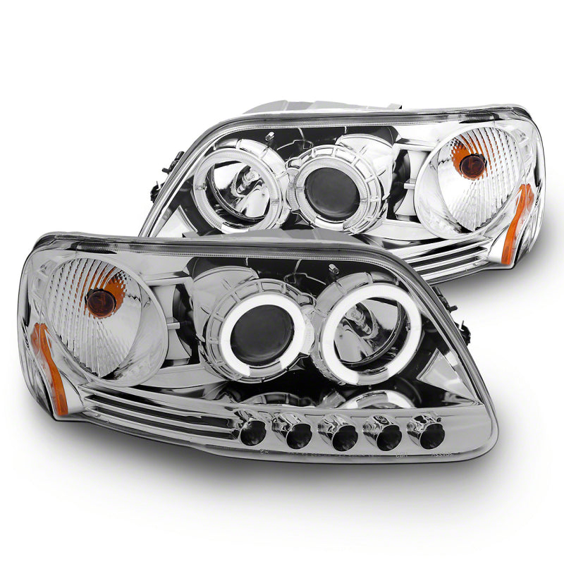 RAXIOM 97-03 Ford F-150 LED Halo Projector Headlights- Chrome Housing (Clear Lens)