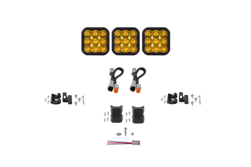 DIODE DYNAMICS SS5 Pro Universal CrossLink 3-Pod Lightbar - Yellow Driving