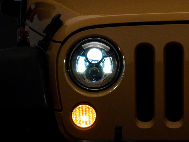 RAXIOM 07-18 Jeep Wrangler JK 7-In LED Headlights- Chrome Housing (Clear Lens)