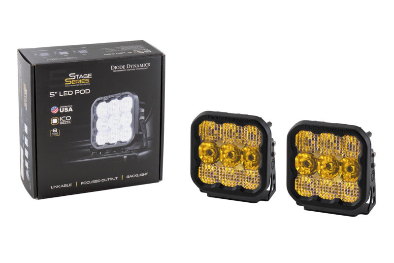 DIODE DYNAMICS SS5 LED Pod Pro - Yellow Driving (Pair)