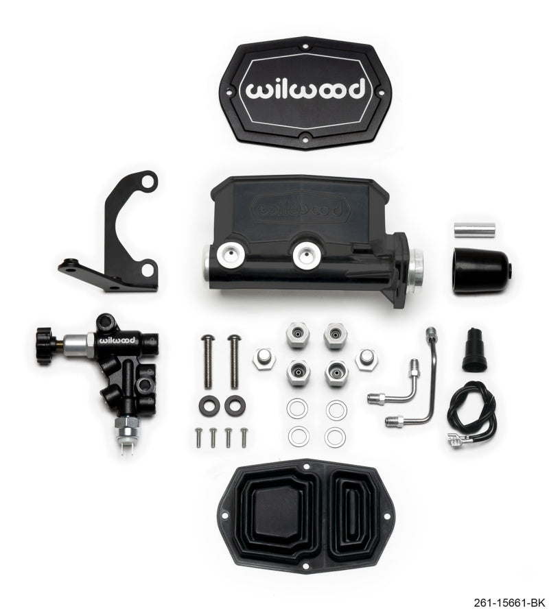 WILWOOD Compact Tandem M/C - 1in Bore w/RH Bracket and Valve - Black