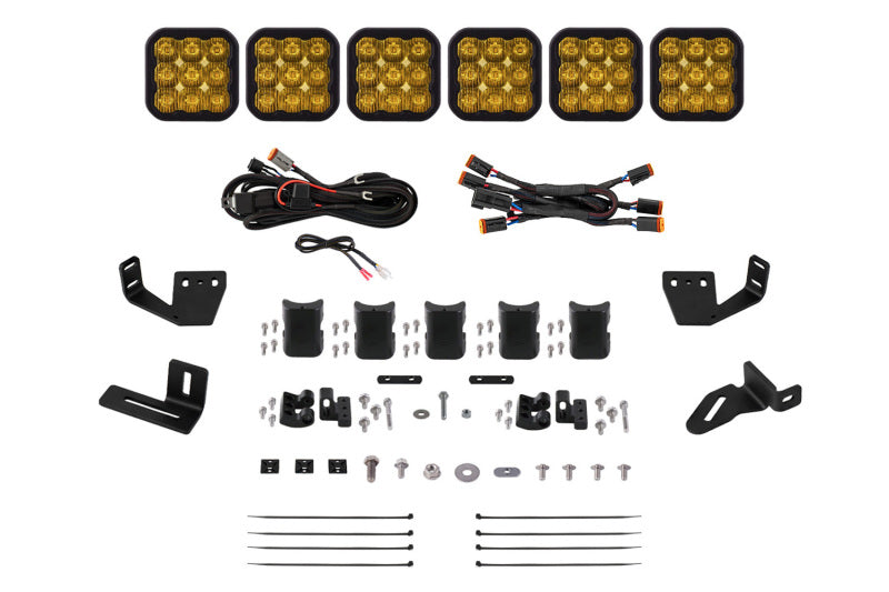 DIODE DYNAMICS Prinsu/Sherpa Roof Racks- SS5 6-Pod CrossLink Mounting Kit - Pro Yellow Driving