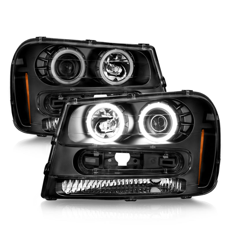 ANZO 02-09 Chevrolet Trailblazer (Will Not Fit 06-09 LT) Projector Headlights w/Halo Black Housing