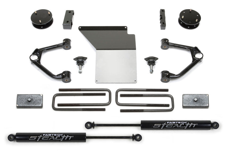 FABTECH 07-18 GM K1500 w/OE Forged UCA 3.5in Budget UCA System w/Rear Stealth Shocks