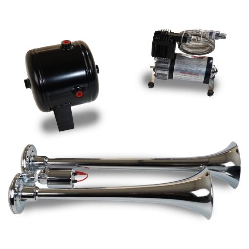 KLEINN Dual Chrome Horn Kit w/ 120 PSI Air Compressor / 0.5 gal Air Tank