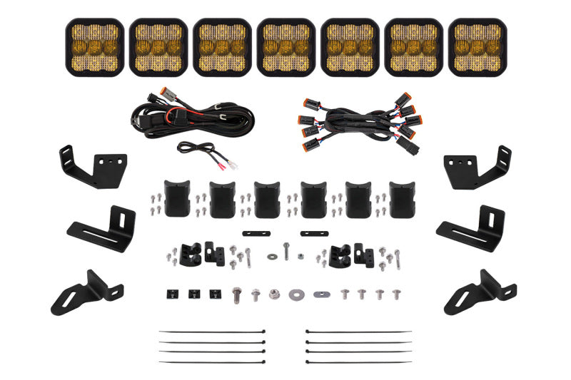 DIODE DYNAMICS Prinsu/Sherpa Roof Racks- SS5 7-Pod CrossLink Mounting Kit - Pro Yellow Combo