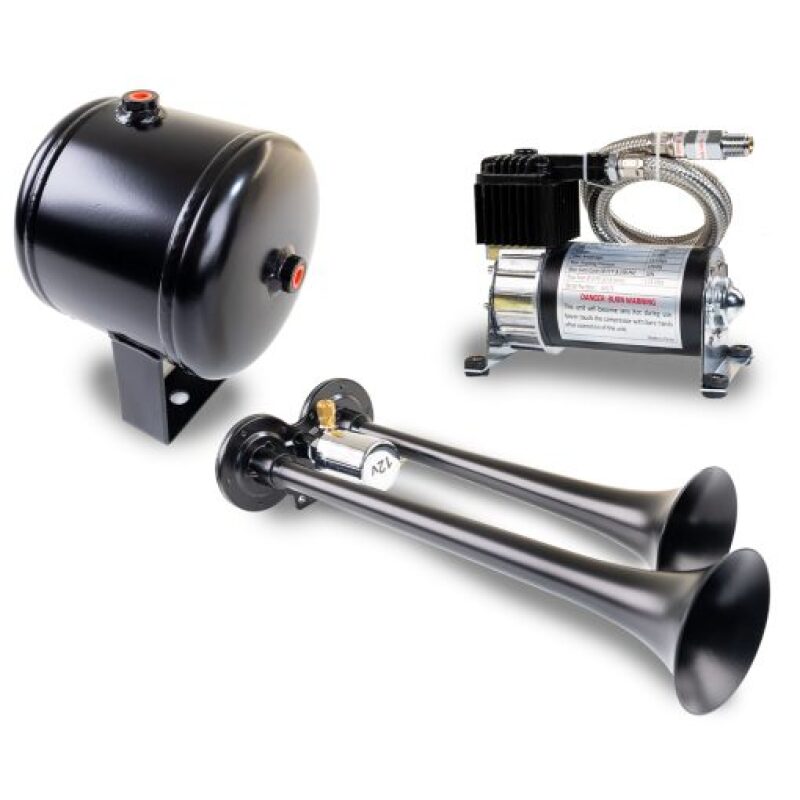 KLEINN Dual Black Horn Kit w/ 120 PSI Air Compressor / 0.5 gal Air Tank