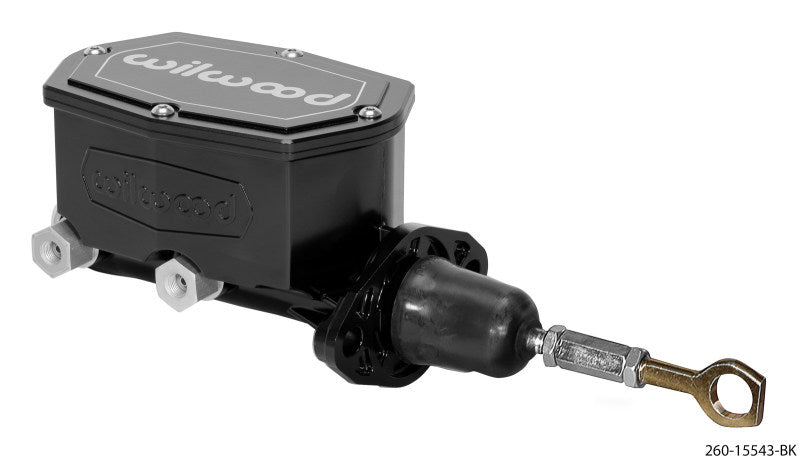 WILWOOD Compact Tandem Master Cylinder - 1.12in Bore - w/Pushrod - Fits Mustang (Black)