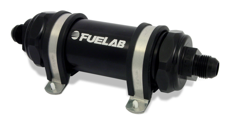 FUELAB 858 In-Line Fuel Filter Long -8AN In/Out 6 Micron Fiberglass w/Check Valve - Black