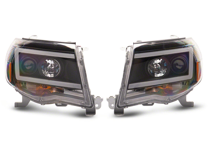 RAXIOM 05-11 Toyota Tacoma Axial Series LED DRL Projector Headlights- Blk Housing (Clear Lens)