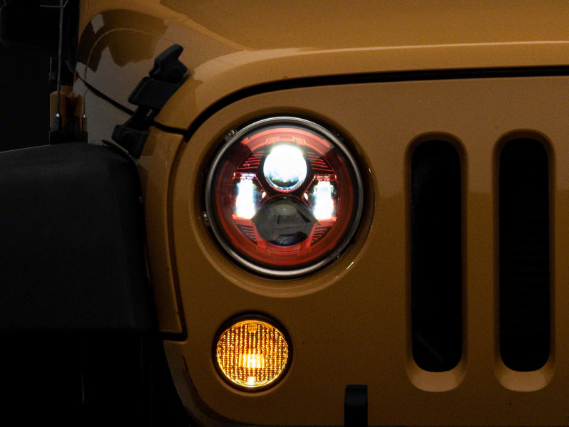 RAXIOM 07-18 Jeep Wrangler JK 7-In LED Headlights- Red Housing- Clear Lens