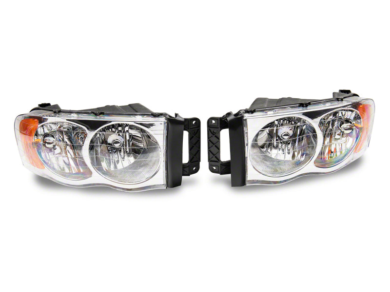 RAXIOM 02-05 Dodge RAM 1500 Axial Series OEM Style Rep Headlights- Chrome Housing (Clear Lens)