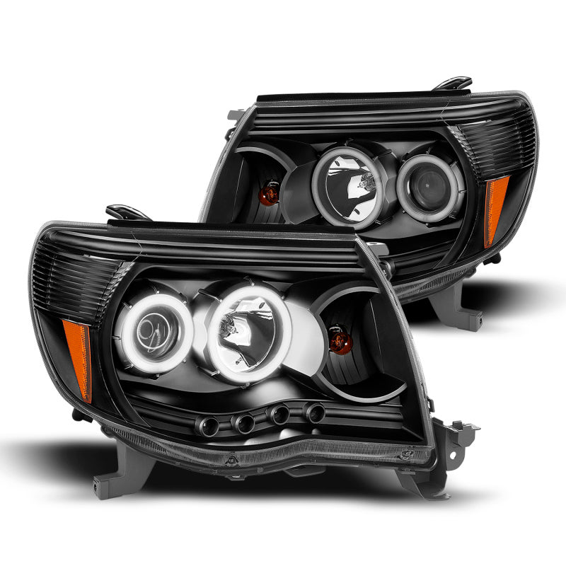 RAXIOM 05-09 Tacoma Super White LED Halo Projector Headlights- Black Housing (Clear Lens)