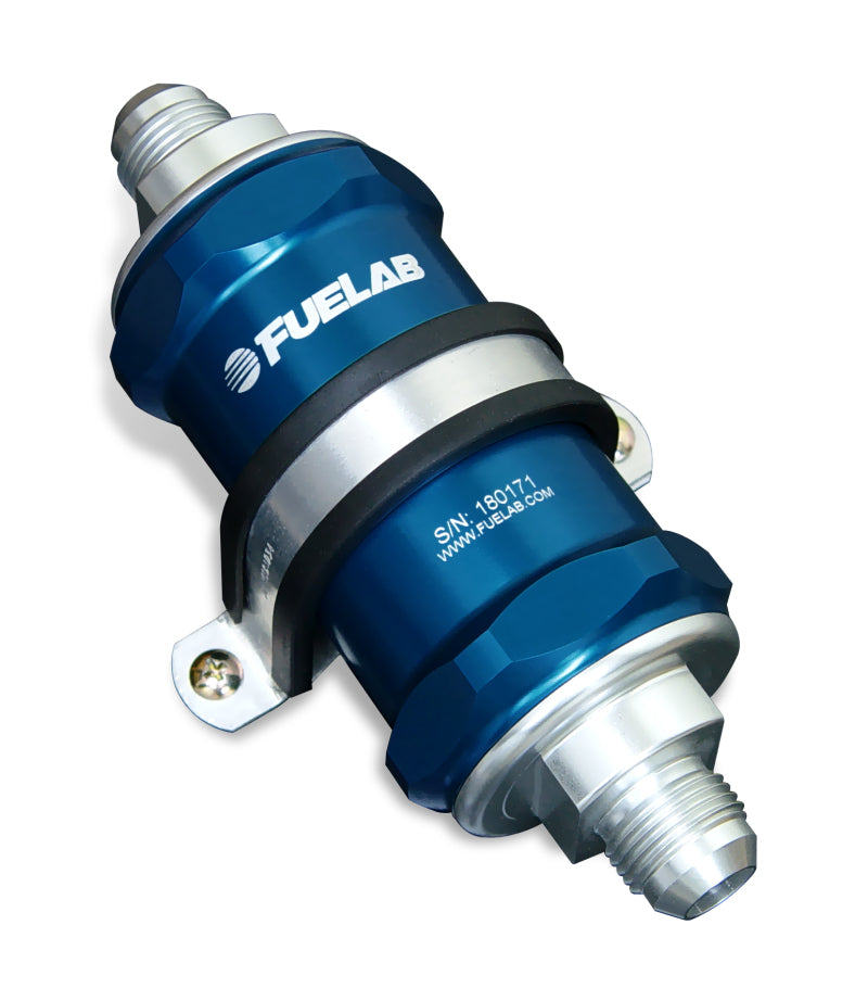 FUELAB 848 In-Line Fuel Filter Standard -6AN In/Out 6 Micron Fiberglass w/Check Valve - Blue