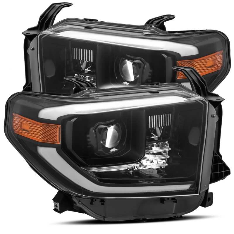 AlphaRex 14-20 Toyota Tundra LUXX LED Proj Headlights Plank Style Alpha Black w/Activ Light/DRL