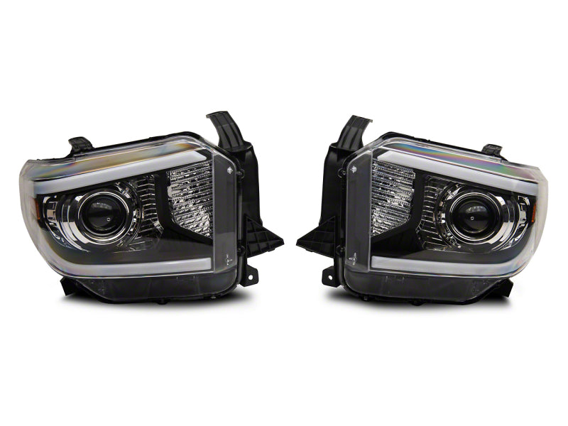 RAXIOM 14-21 Toyota Tundra Axial Series Projector Headlights w/ LED Bar- Blk Housing (Clear Lens)