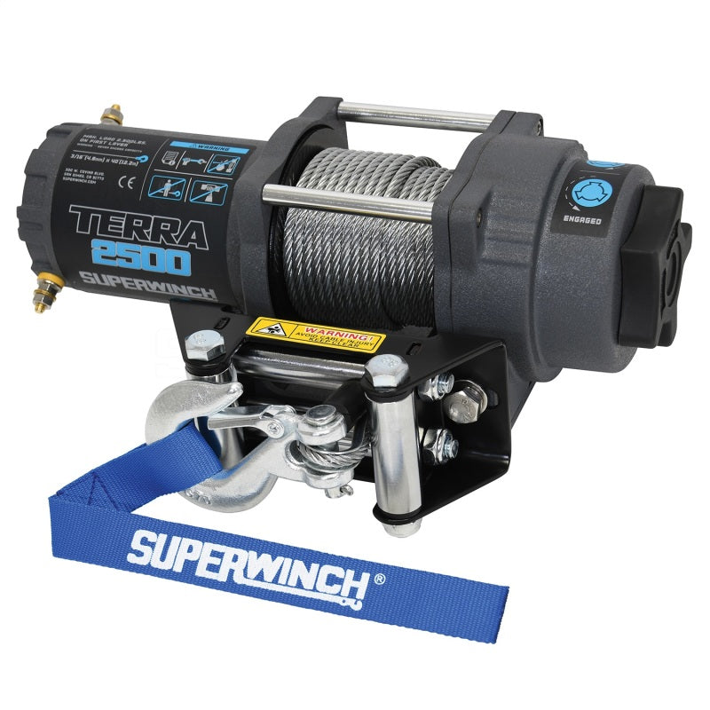 SUPERWINCH 2500 LBS 12V DC 3/16in x 40ft Steel Rope Terra 2500 Winch - Gray Wrinkle