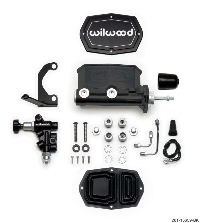 WILWOOD Compact Tandem M/C - 7/8in Bore w/RH Bracket and Valve (Pushrod) - Black