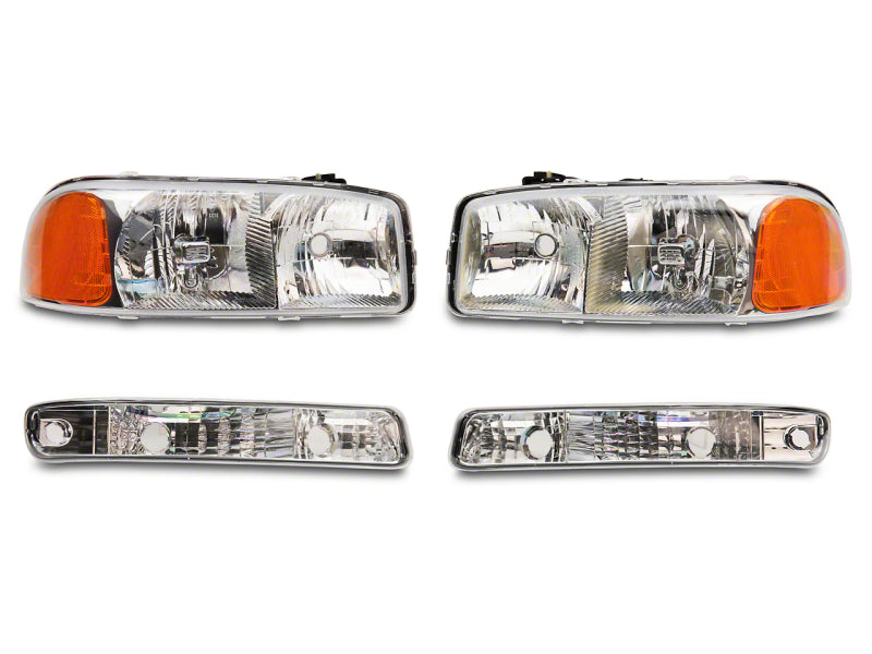 RAXIOM 99-06 GMC Sierra 1500 Axial Series OEM Crystal Rep Headlights- Chrome Housing (Clear Lens)