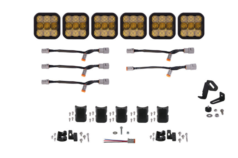 DIODE DYNAMICS SS5 Pro Universal CrossLink 6-Pod Lightbar - Yellow Combo