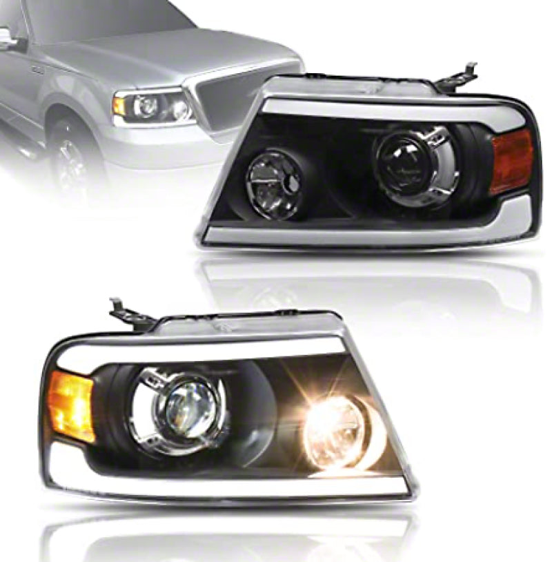 RAXIOM 04-08 Ford F-150 Axial Series LED Projector Headlights- Blk Housing (Clear Lens)