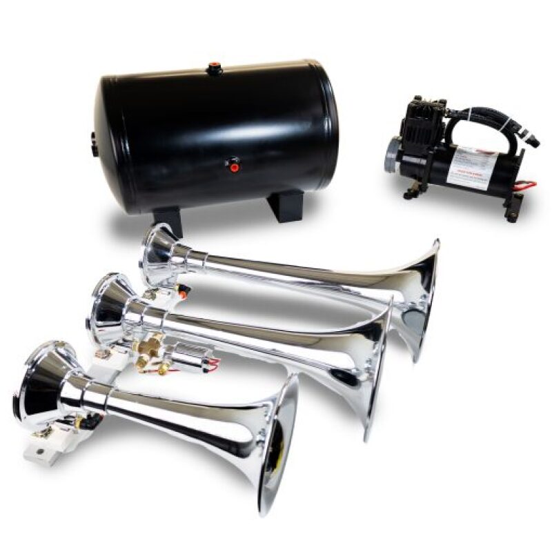 KLEINN Triple Chrome Horn Kit w/150 PSI Waterproof 3.0 gal Air Tank