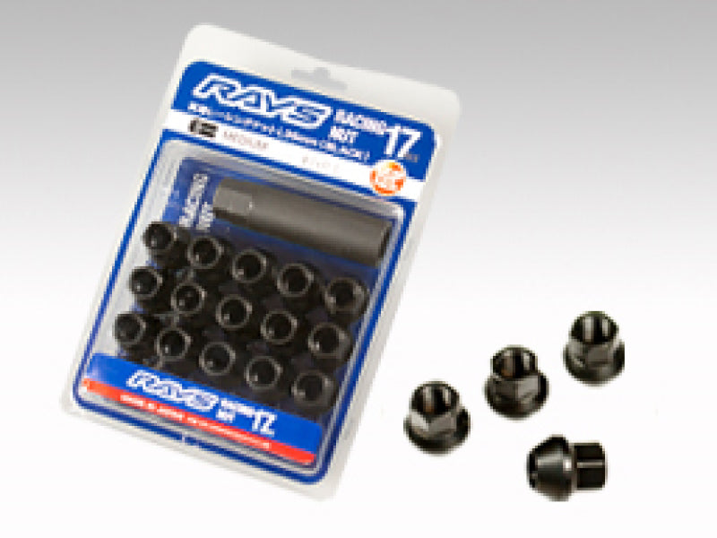 RAYS 17 Hex Racing Nut Set L25 Short Type 12x1.25 - Black Chromate (16 Pieces)