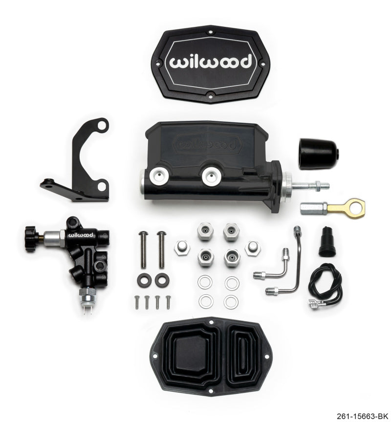 WILWOOD Compact Tandem M/C - 7/8in Bore w/RH Bracket and Valve (Mustang Pushrod) - Black