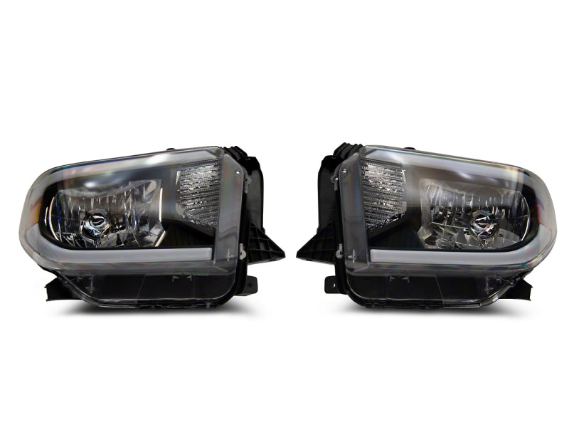 RAXIOM 14-21 Toyota Tundra Axial Series Headlights w/ LED Bar- Blk Housing (Clear Lens)