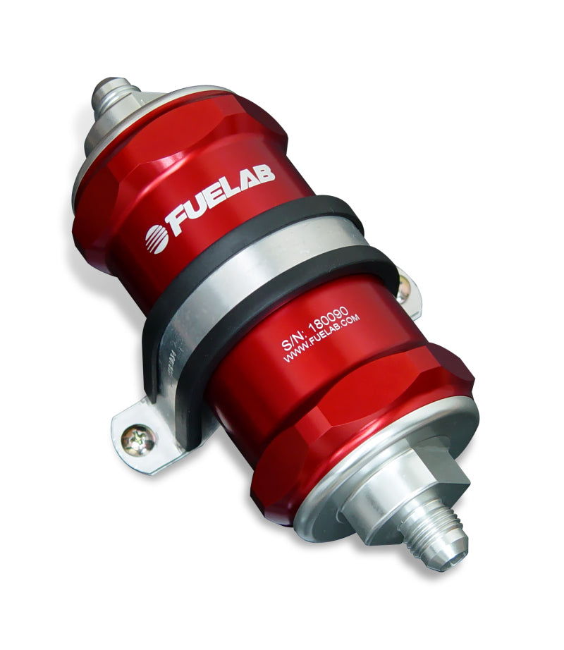 FUELAB 848 In-Line Fuel Filter Standard -8AN In/Out 6 Micron Fiberglass w/Check Valve - Red