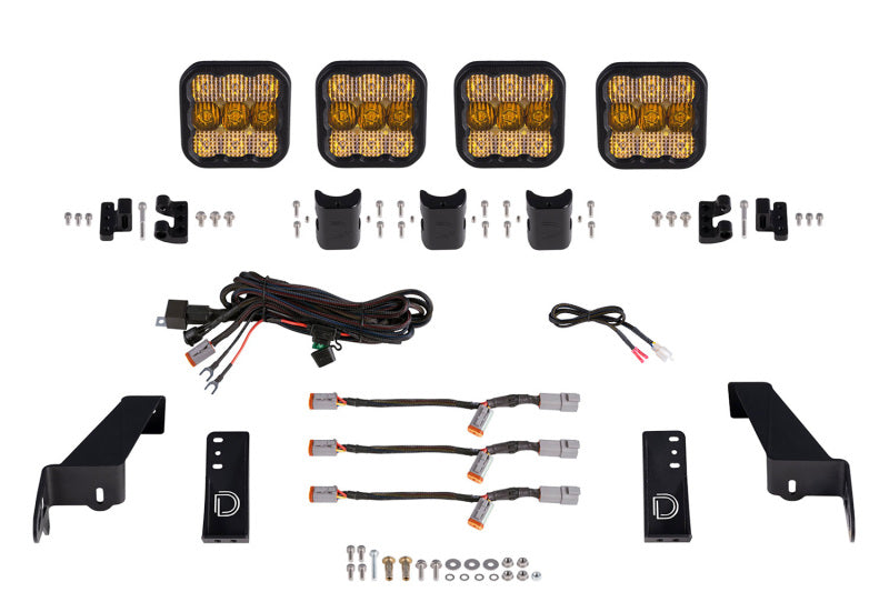 DIODE DYNAMICS Jeep JL SS5 4-Pod CrossLink Grille Lightbar Kit Sport - Yellow Combo