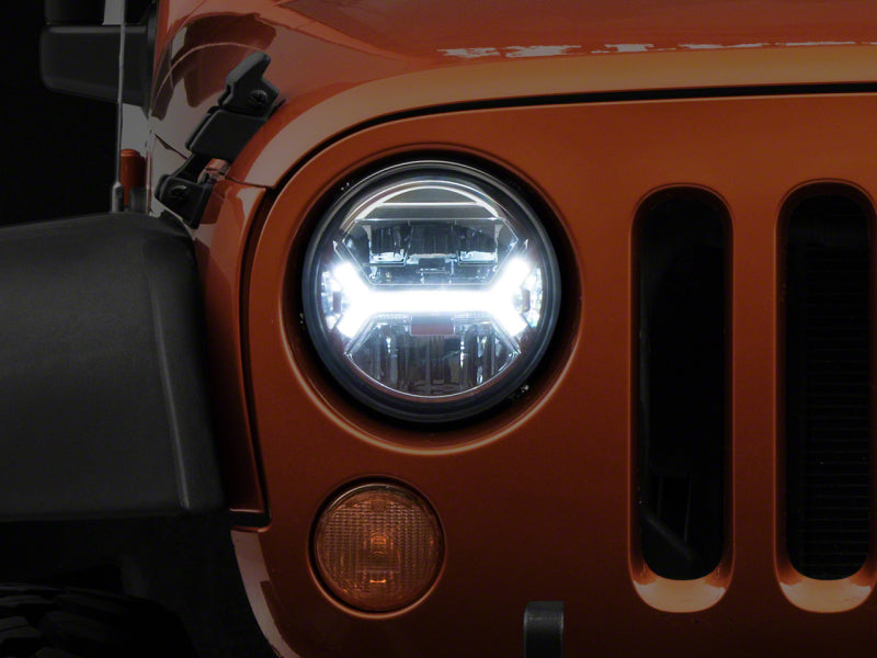 RAXIOM07-18 Jeep Wrangler JK LED Halo Projector Headlights- Chrome Housing (Clear Lens)