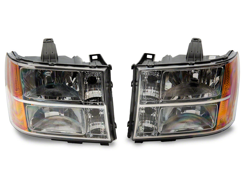 RAXIOM 07-14 GMC Sierra 1500/2500 HD/3500 HD Axial OEM Rep Headlights- Chrome Housing (Clear Lens)