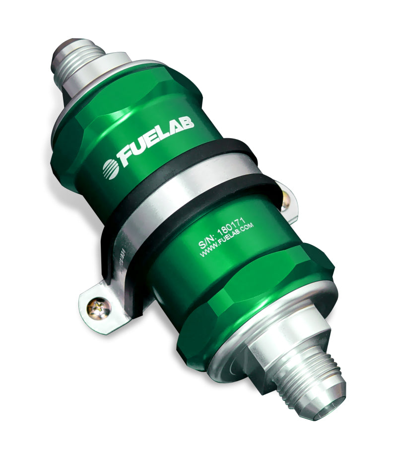 FUELAB 848 In-Line Fuel Filter Standard -8AN In/Out 6 Micron Fiberglass w/Check Valve - Green