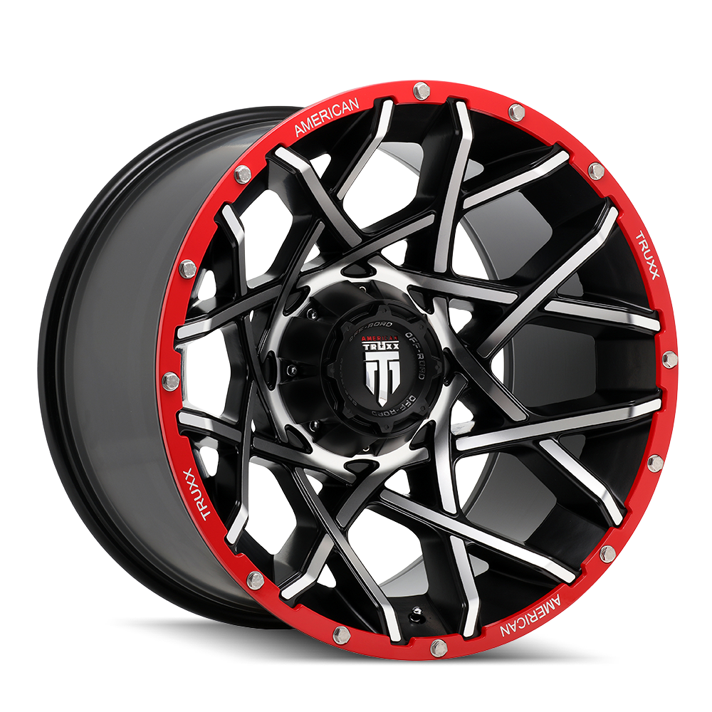 AMERICAN TRUXX GRIDLOCK (AT-1901) BLACK MACHINED FACE WITH RED BEADLOCK