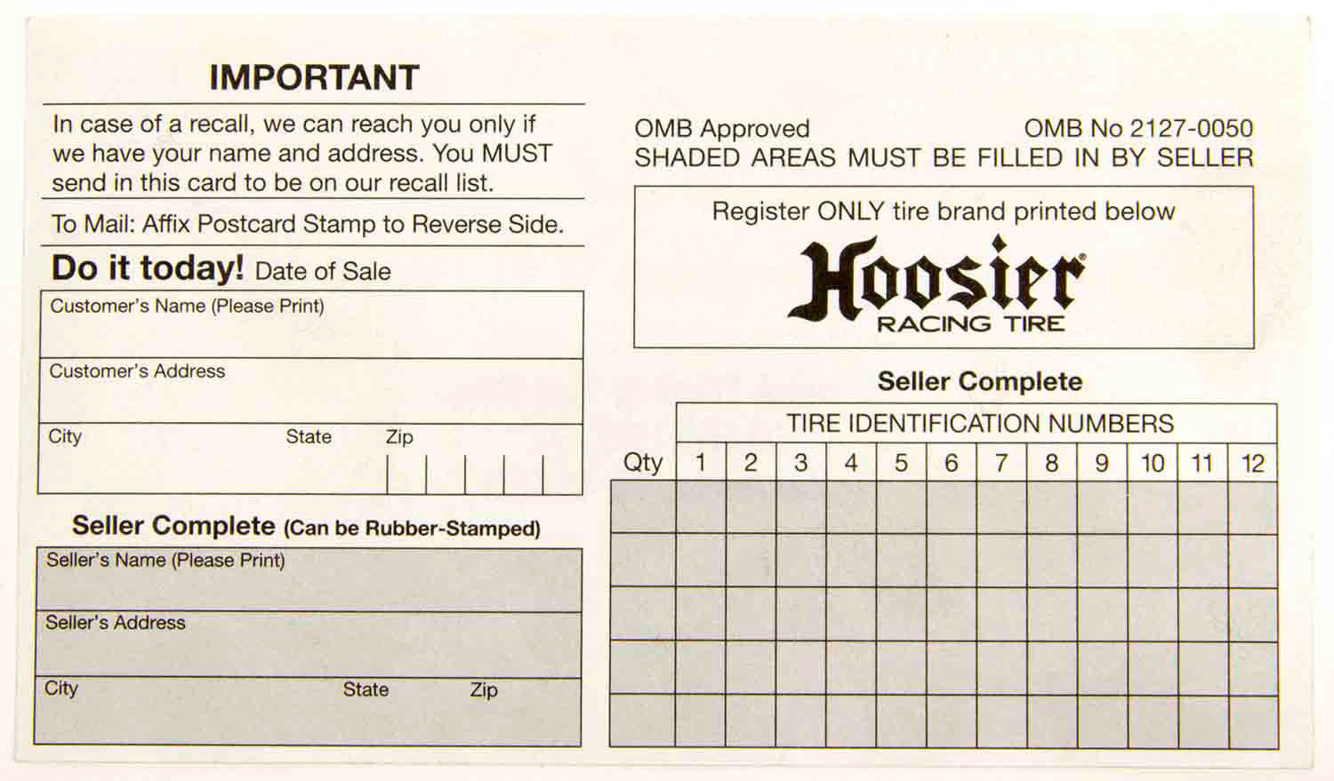 HOOSIER Hoosier Registration Card