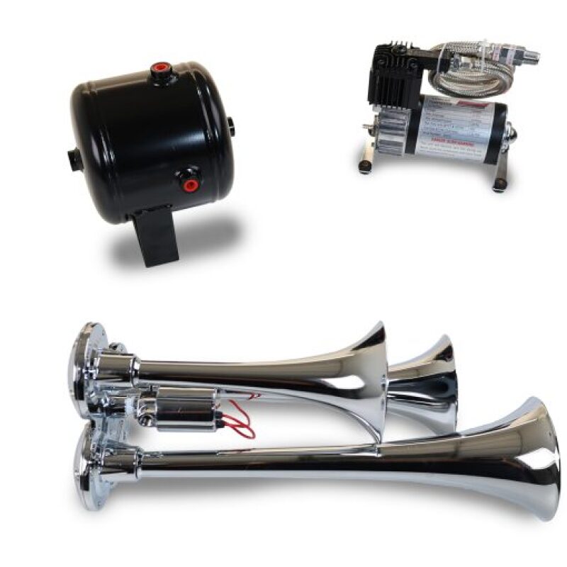 KLEINN Triple Chrome Horn Kit w/ 130 PSI Air Compressor / 1.0 gal Air Tank