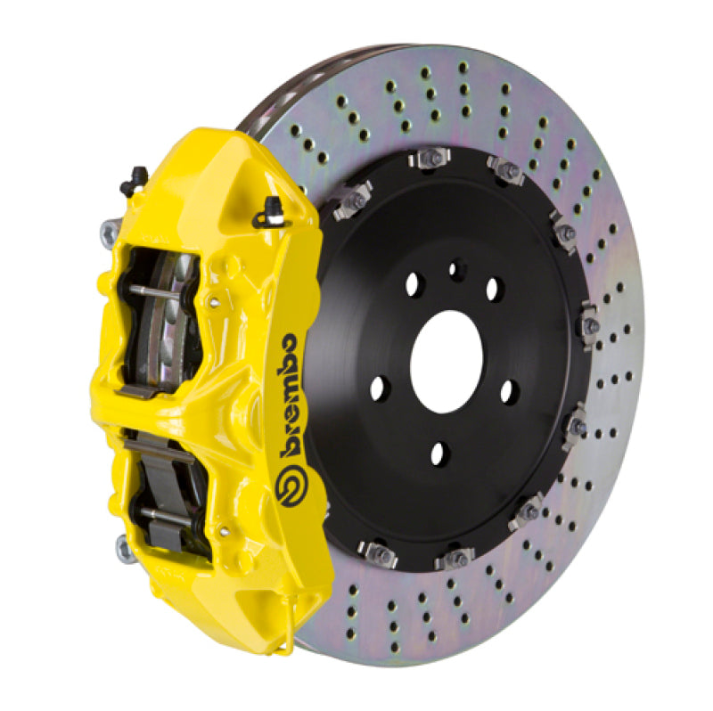 BREMBO 10-16 E63 AMG/12-18 CLS63 AMG Front GT BBK 6 Piston Cast 405x34 2pc Rotor Drilled- Yellow