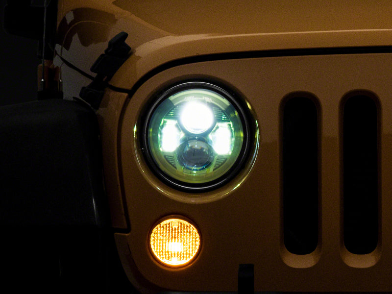 RAXIOM 07-18 Jeep Wrangler JK 7-In LED Headlights Green Housing- Clear Lens