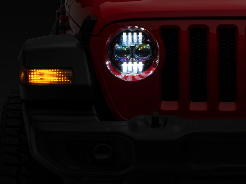 RAXIOM 18-23 Jeep Wrangler JL Axial Series 9-In Angel Eye LED Headlights- Blk Housing (Clear Lens)