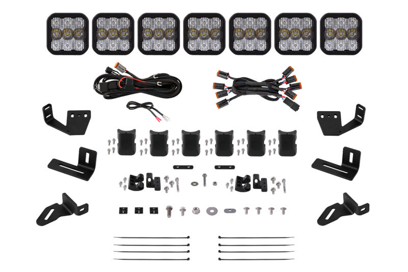 DIODE DYNAMICS Prinsu/Sherpa Roof Racks- SS5 7-Pod CrossLink Mounting Kit - Pro White Combo